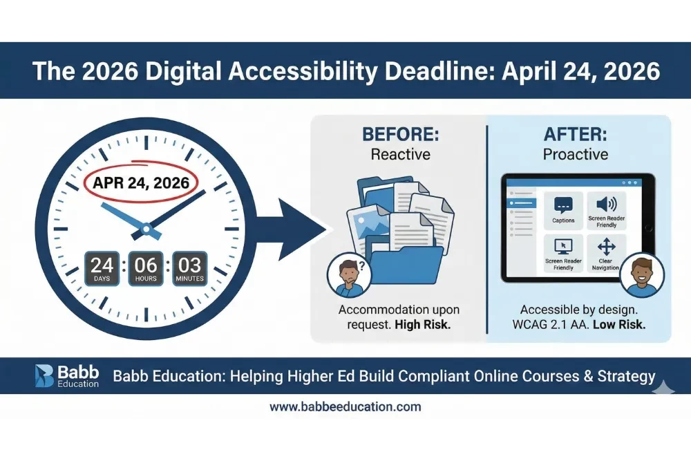 "Digital clock counting down to April 24, 2026, representing the ADA Title II digital accessibility deadline for higher education institutions