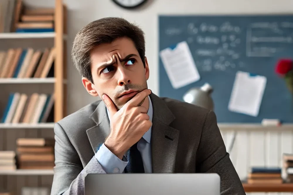 man looking perplexed in from of a laptop