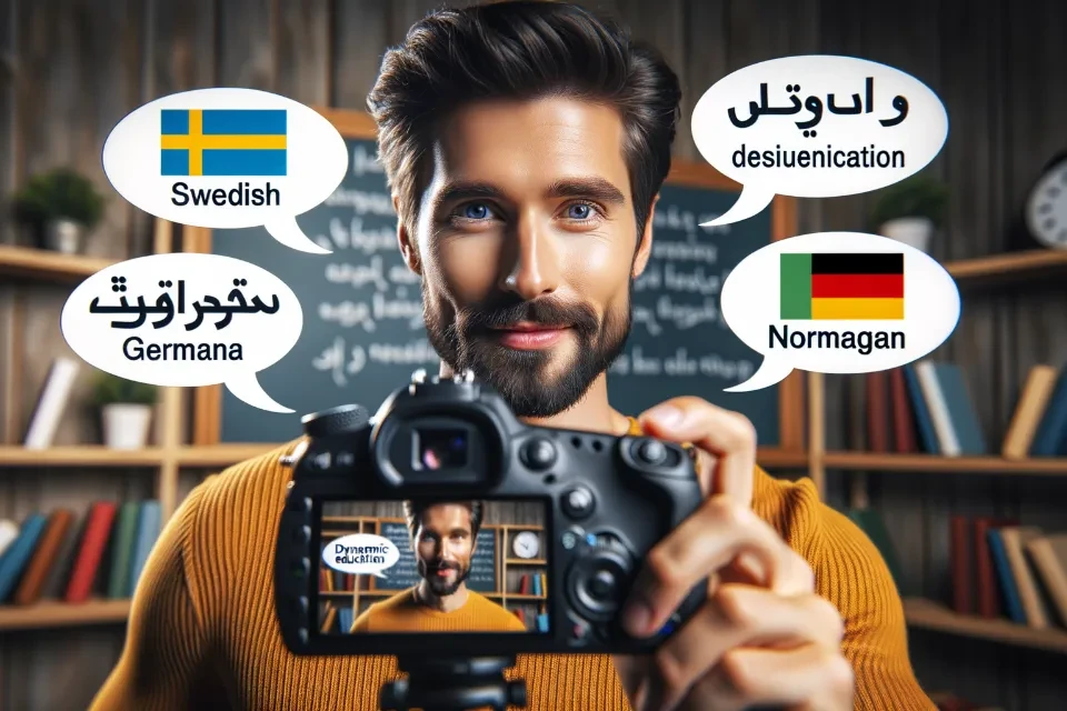 Man making video speaking many languages